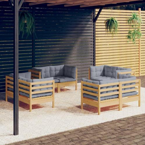 vidaXL Salon de jardin 8 pcs avec coussins gris Bois de, Jardin & Terrasse, Ensembles de jardin, Salons de jardin, Neuf, Envoi