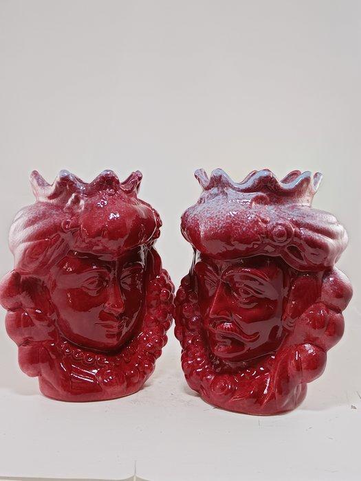 Vaas - Majolica - Setje van Moro-koppen - Caltagirone, Antiek en Kunst, Curiosa en Brocante
