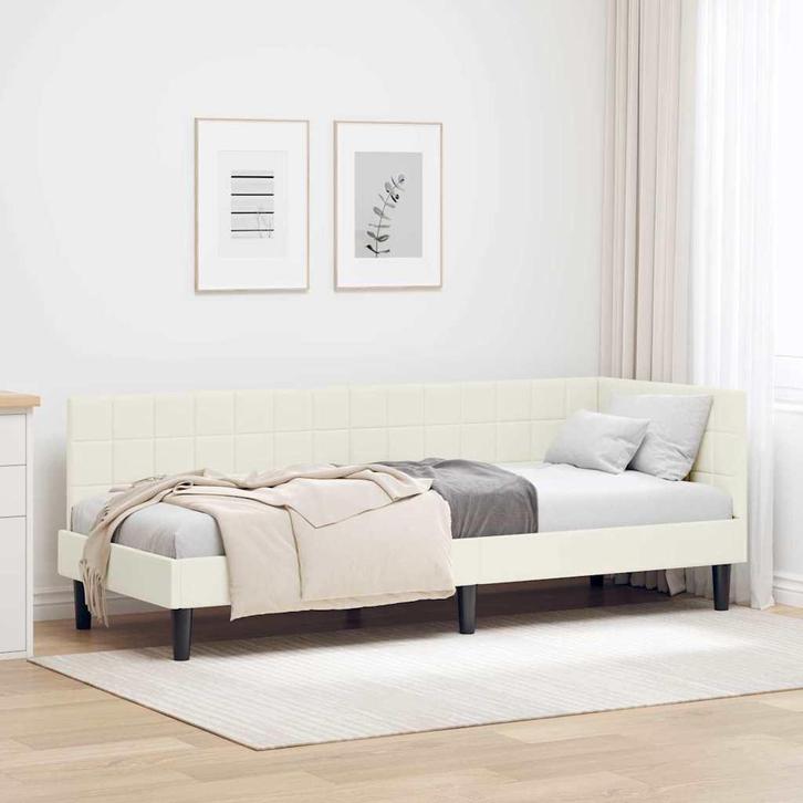 vidaXL Hoek Bed Frame met hoofdeinde Crème 80 x 200 cm, Huis en Inrichting, Slaapkamer | Bedden, Nieuw, Verzenden