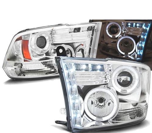 PHARES POUR DODGE RAM 09-11 LED ANGEL EYES CHROMÉ, Auto-onderdelen, Verlichting, Verzenden