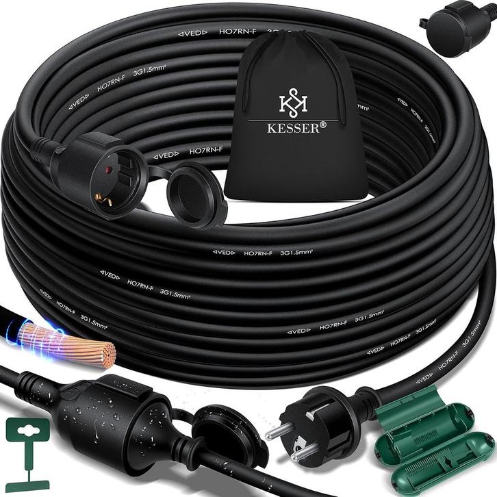 KESSER® Verlengkabel 3 meter voor binnen en buiten IP44 - Zw, Computers en Software, Overige Computers en Software, Verzenden