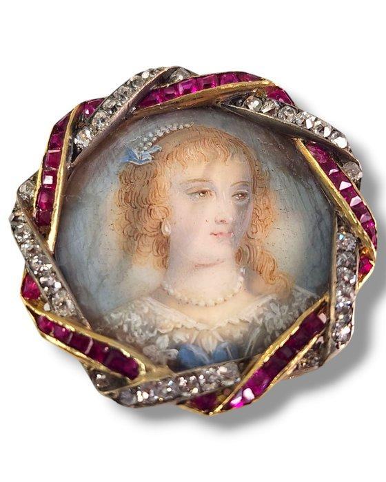 Broche - 18 karaat 18K Geelgouden Broche met Diamanten &, Handtassen en Accessoires, Antieke sieraden