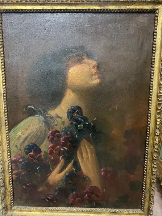 Italiaanse school (XIX) - Donna con viole, Antiquités & Art, Art | Peinture | Classique