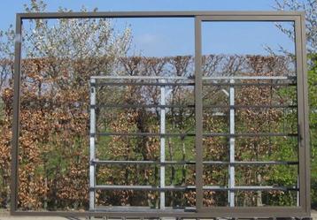 aluminium schuifraam , schuifdeur , pui 405 x 284 brons, Doe-het-zelf en Bouw, 225 cm of meer, Ophalen of Verzenden, Inclusief glas