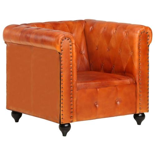 vidaXL Fauteuil Chesterfield Brun roux Cuir véritable, Maison & Meubles, Fauteuils, Neuf, Envoi