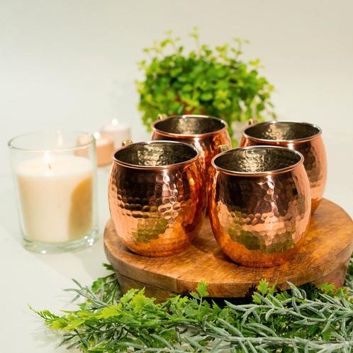 Puur koperen set van 4 mokken/bierpullen gehamerd met, Sport en Fitness, Gezondheidsproducten en Wellness, Ophalen of Verzenden