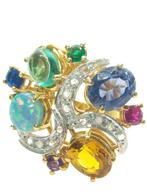 Zonder minimumprijs - Ring - 9 kt. Zilver, Geel goud Saffier, Handtassen en Accessoires, Ringen, Nieuw