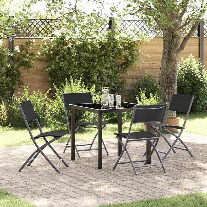 vidaXL Tuin Eettafel Set 5 pcs Zwart Textilene en staal, Tuin en Terras, Tuinsets en Loungesets, Nieuw, Verzenden