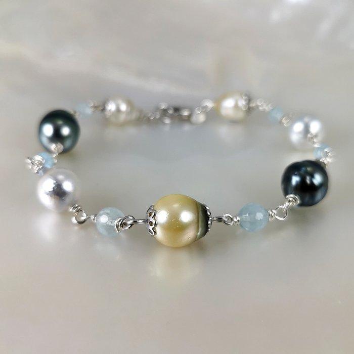Armband Zilver Parel - Parel - SSP-Tahiti & Aquamarines, Handtassen en Accessoires, Armbanden