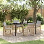 vidaXL 5-delige tuinset met kussens in beige poly rattan, Tuin en Terras, Tuintafels, Verzenden, Nieuw