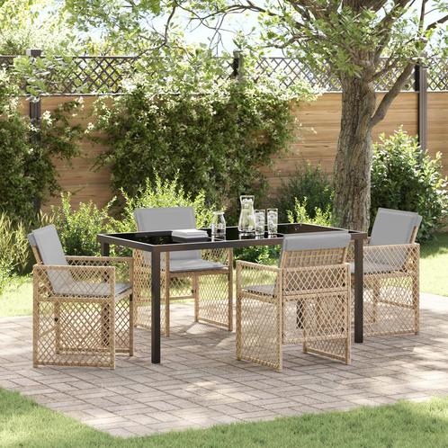 vidaXL 5-delige tuinset met kussens in beige poly rattan, Tuin en Terras, Tuintafels, Nieuw, Verzenden