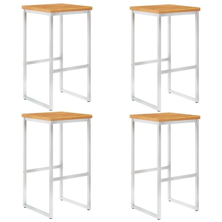 vidaXL Barstoelen 4 st massief acaciahout en roestvrij staal, Tuin en Terras, Tuinstoelen, Nieuw, Verzenden