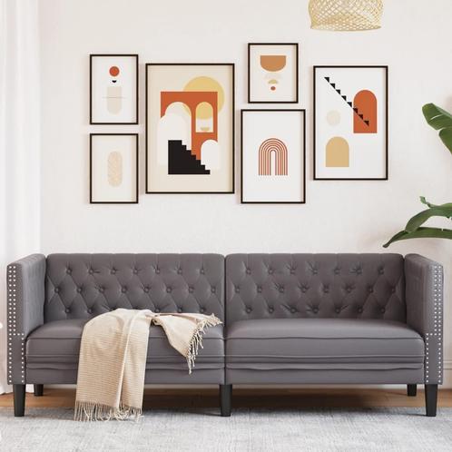 vidaXL Driezitsbank Chesterfield-stijl kunstleer grijs, Huis en Inrichting, Zetels | Zetels, Nieuw, Verzenden