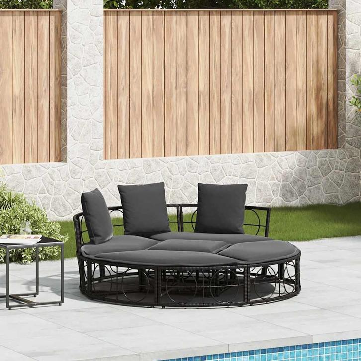 vidaXL Loungebed voor buiten zonder luifel poly rattan zwart, Tuin en Terras, Ligbedden, Nieuw, Verzenden