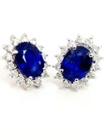Oorbellen - 18 karaat Witgoud Saffier - Diamant, Handtassen en Accessoires, Oorbellen, Nieuw