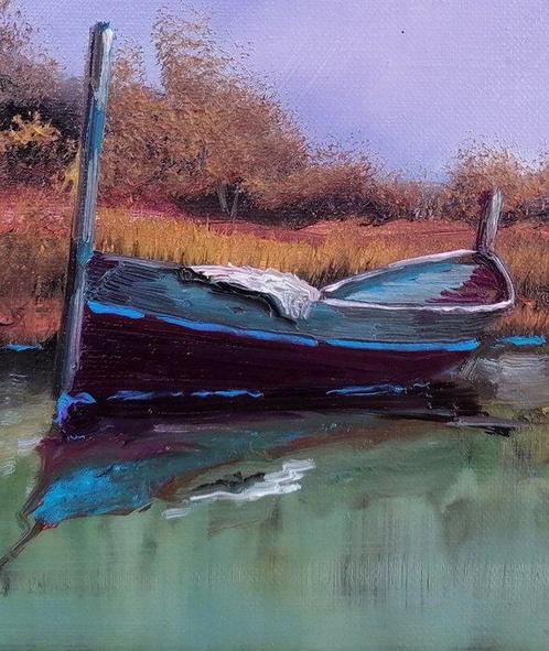 Guido Borelli - la barca viola, Antiek en Kunst, Kunst | Schilderijen | Modern