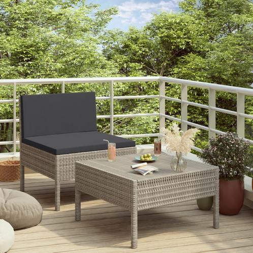 vidaXL 2-delige Loungeset met kussens poly rattan grijs, Tuin en Terras, Tuinsets en Loungesets, Loungeset, Nieuw, Verzenden
