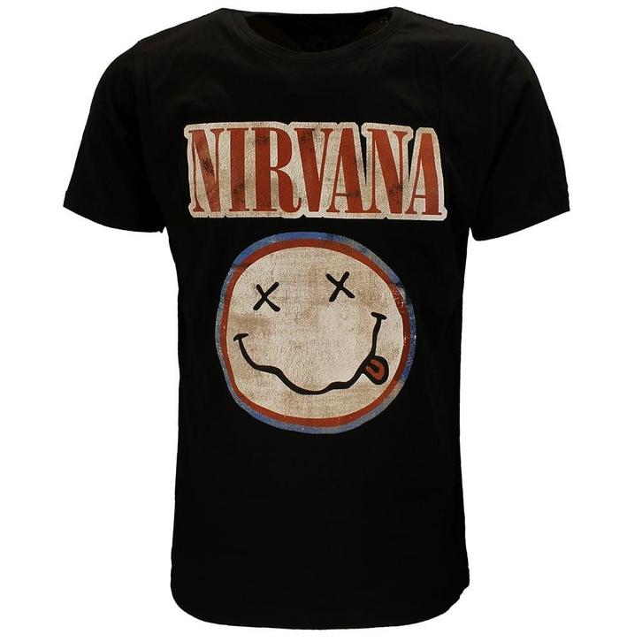 Nirvana Distressed Logo Smiley T-Shirt - Officiële, Kleding | Heren, T-shirts