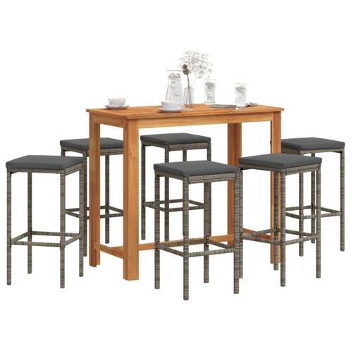 vidaXL 7-delige Tuinbarset massief acaciahout en poly rattan, Tuin en Terras, Tuinsets en Loungesets, Nieuw, Verzenden