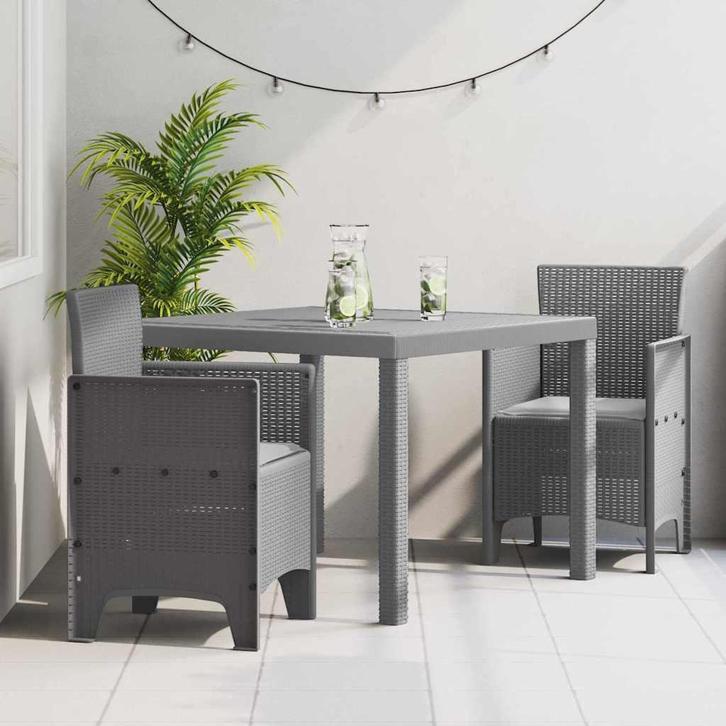 vidaXL Tuin Eettafel Set 3 pcs Lichtgrijs Polt riet, Tuin en Terras, Tuinsets en Loungesets, Nieuw, Verzenden