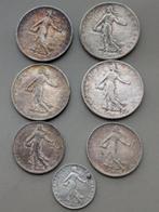 France. Lote de 7 monedas de plata (50 Centimes, 1 Franc y 2, Postzegels en Munten