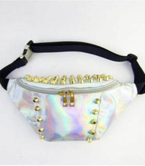 Grote Iridescent Heuptas Zilver Holografisch Gouden Studs Fa, Handtassen en Accessoires, Tassen | Damestassen, Overige kleuren