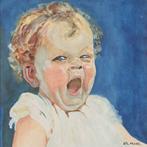 Kees Maks (1876-1967) - Yawning baby, Antiek en Kunst, Kunst | Schilderijen | Klassiek