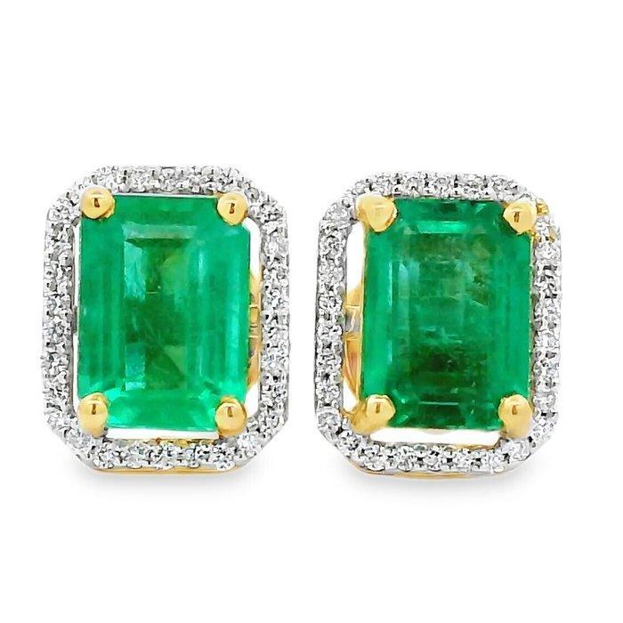 Oorbellen - 18 karaat Geel goud - 3.43ct. tw. Smaragd -, Handtassen en Accessoires, Oorbellen