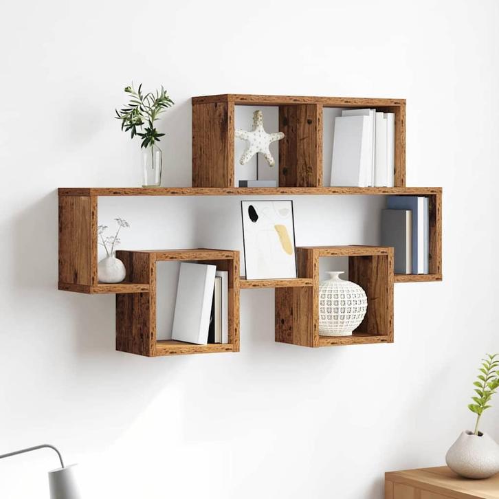 vidaXL Wandplank met plank Oud hout 82 x 15 x 51 cm Bewerkt, Huis en Inrichting, Kasten | Wandmeubels, Nieuw, Verzenden