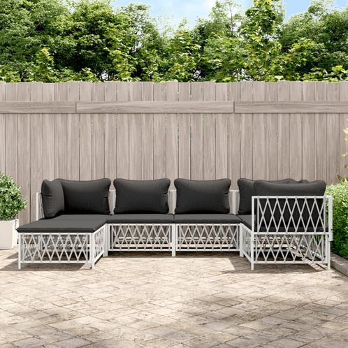 vidaXL 6-delige Loungeset met kussens staal wit, Tuin en Terras, Tuinsets en Loungesets, Loungeset, Nieuw, Verzenden