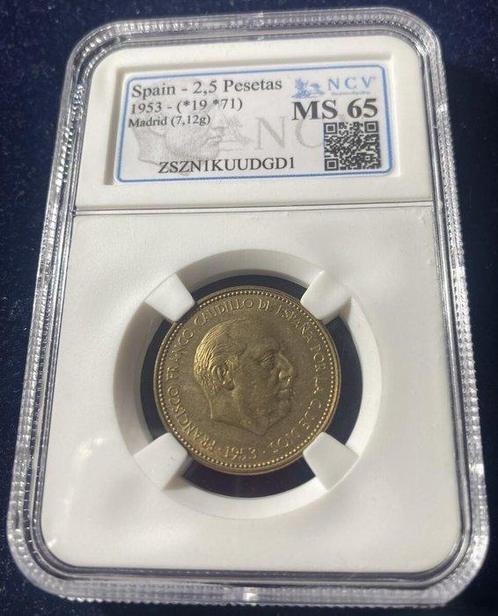 Spanje. Francisco Franco. 2,50 Pesetas 1953 (*71)., Postzegels en Munten, Munten | Europa | Niet-Euromunten