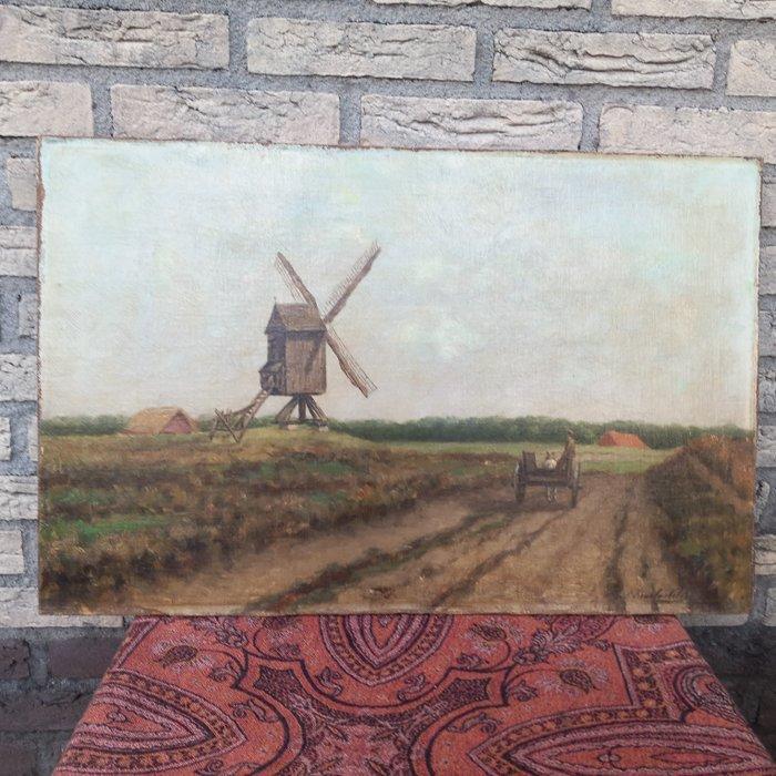 Emile Nelis ( 1853 - ? ) - Landschap met paard en wagen, Antiek en Kunst, Kunst | Schilderijen | Klassiek