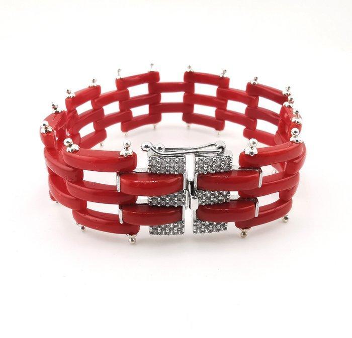 Bloedkoraal - Zilver - Armband - met de hand gemaakt, Verzamelen, Mineralen en Fossielen