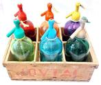 Fles - lot van zes vintage sifons in houten kist
