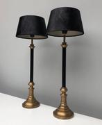 Tafellamp - Messing, Textiel - Twee schemerlampen