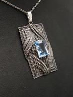 Zilver, Art Deco, Blauwe Spinel(Getest) - Ketting met hanger, Antiek en Kunst