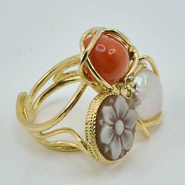 Bloedkoraal - Verguld, Zilver - Ring - Middellandse Zee, Verzamelen, Mineralen en Fossielen
