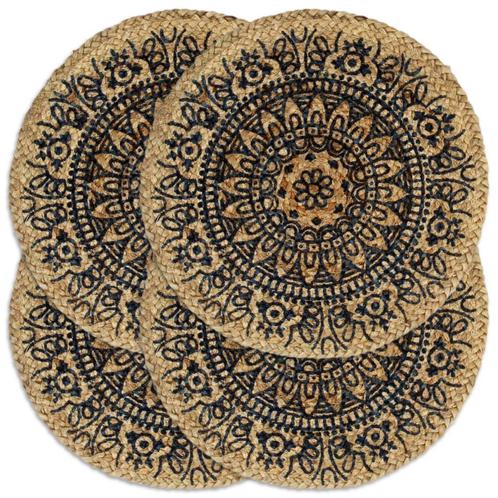 vidaXL Placemats 4 st rond 38 cm jute donkerblauw, Huis en Inrichting, Keuken | Textiel, Nieuw, Verzenden
