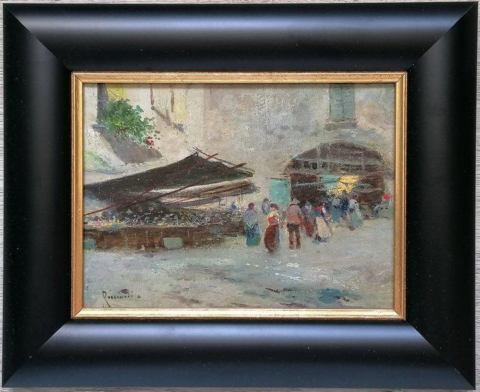 Oscar Ricciardi (1864-1935) - Un mercato affollato, Antiek en Kunst, Kunst | Schilderijen | Klassiek