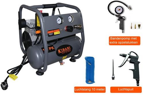 Kibani Super Stille Compressor 6 Liter + Luchtslang +, Bricolage & Construction, Bricolage & Rénovation Autre