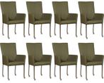 Set van 8 Olijfgroene leren moderne eetkamerstoelen - met, Nieuw, Vijf, Zes of meer stoelen, Modern, Leer