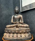 Grote boeddha zittend op dubbele lotus - Brons - Tibet/Nepal, Antiquités & Art