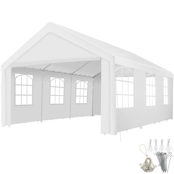 tectake Tuinpaviljoen 6x4m met 4 zijwanden - wit, Tuin en Terras, Partytenten, Verzenden
