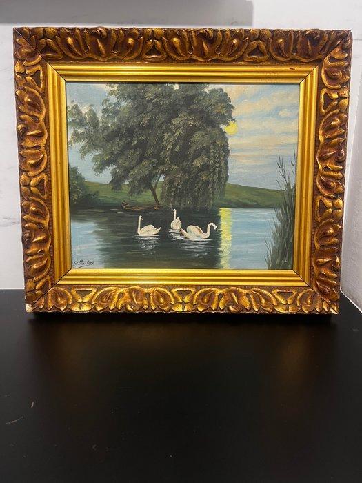 Jos Mertens (1911-1964) - Zwanen op een meer bij, Antiquités & Art, Art | Peinture | Classique