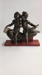 sculptuur, putti suonatori - 42 cm - Gepatineerd brons
