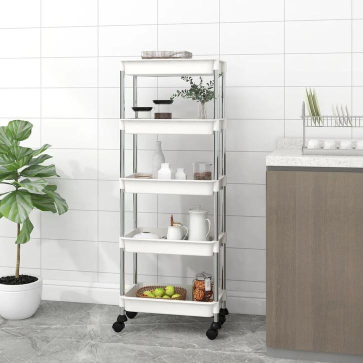 vidaXL Keukentrolley 5-laags 42x29x128 cm ijzer en ABS wit, Huis en Inrichting, Keuken | Keukenbenodigdheden, Nieuw, Verzenden