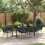vidaXL Tuin Eettafel Set met kussen 7 pcs Zwart Gepoedercoat, Verzenden, Nieuw