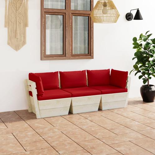 vidaXL Tuinbank 3-zits met kussens pallet vurenhout, Tuin en Terras, Tuinsets en Loungesets, Nieuw, Verzenden