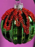 Esse Italia:groene glanzende kerstbal met rode kraaltjes, Nieuw