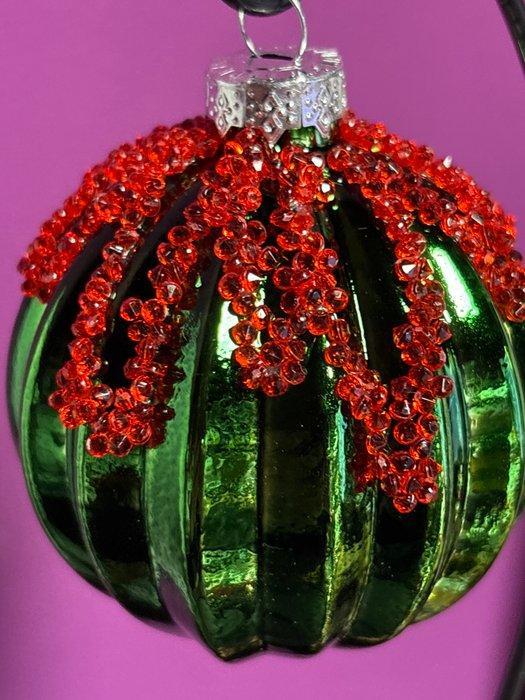 Esse Italia:groene glanzende kerstbal met rode kraaltjes, Diversen, Kerst